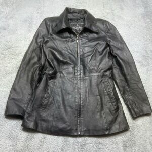 VTG‎ Oscar Piel Leather Jacket Women's S Black Lined Moto Biker Y2K MISSING BELT